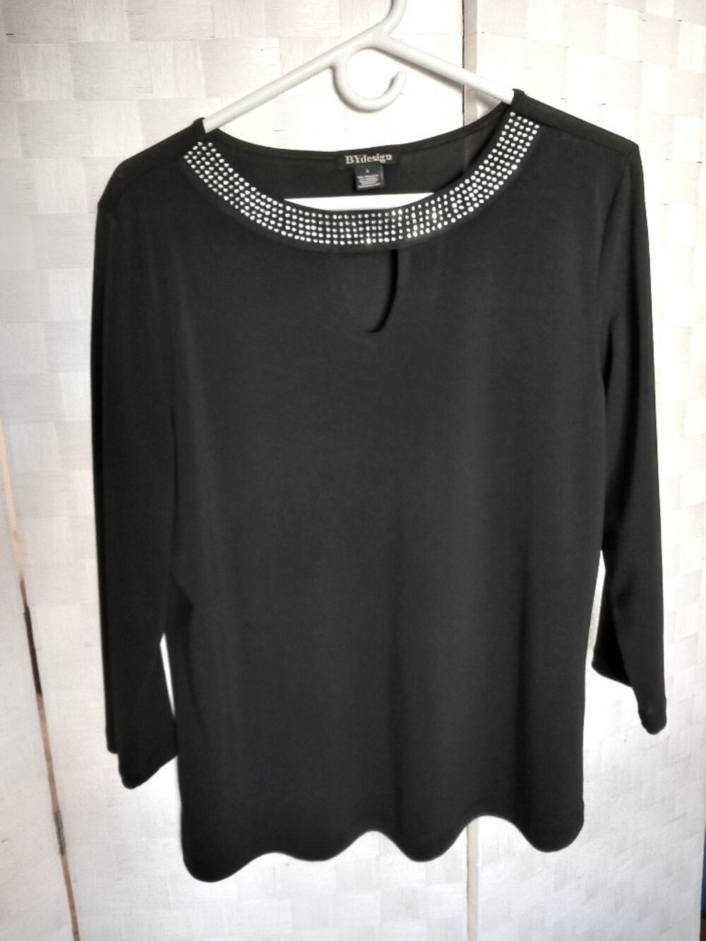 BYdesign Black Blouse with Rhinestone Collars - Large